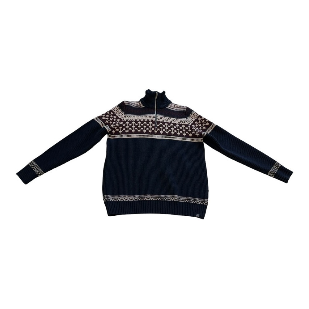 Marks & Spencer Cotton Blend Fair Isle Half Zip Jumper - Size Large - Picture 2 of 11